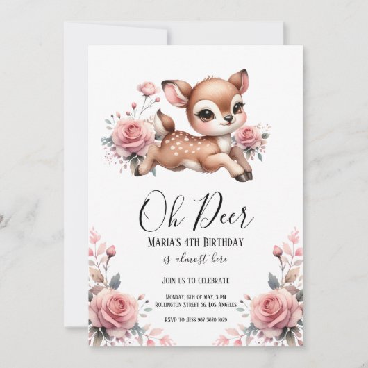 オーディアウォーター色バラ花誕生日パーティー 招待状 (正面)