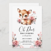 オーディアウォーター色赤面ピンクのバラ誕生日パーティー 招待状 (正面/裏面)