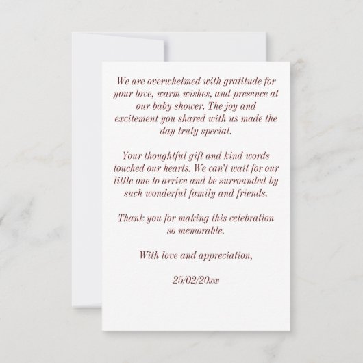 オーディアウッドランズディアベビーシャワー サンキューカード (裏面)