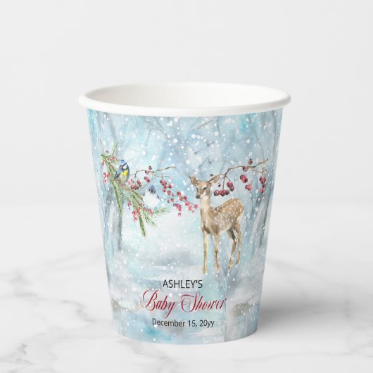 オーディアウッドランドアニマルズウィンターボーイベビーシャワーパ 紙コップ (正面)