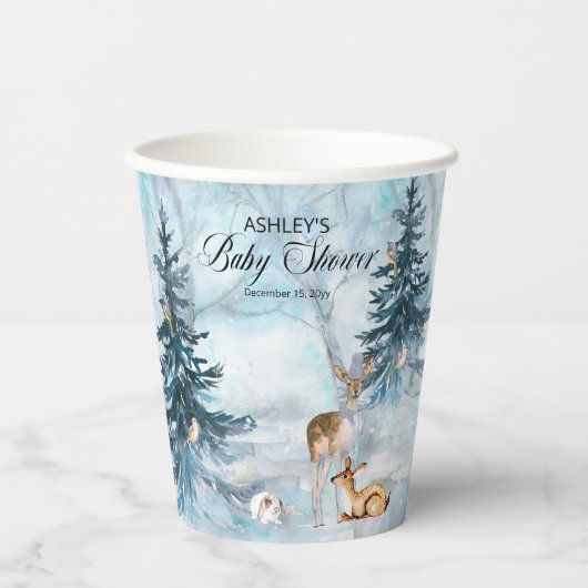 オーディアウッドランドアニマルズウィンターボーイ赤ちゃんシャワー 紙コップ (正面)