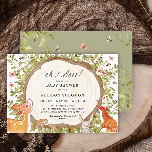 オーディアウッドランドベイビーシャワーフォレスト動物 招待状
