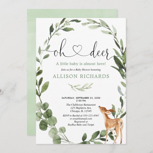 オーディアウッドランド男女兼用の赤ちゃんシャワー 招待状 (正面/裏面)