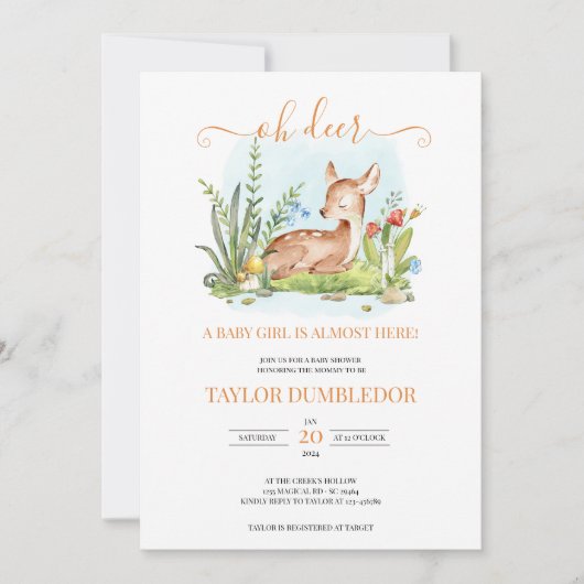 オーディアガールベイビーシャワーフラワーズ春招待状 招待状 (正面)