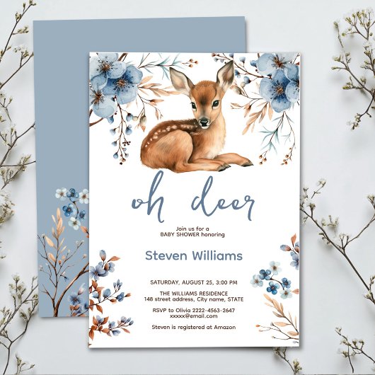 オーディアキュートな森の素朴な花模様赤ちゃんシャワー 招待状