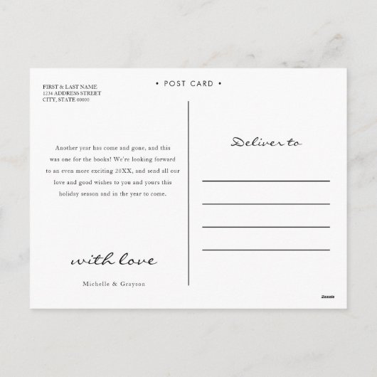 オーディアクリスマスはこちらフェイク金ゴールドグリッター鹿 シーズンポストカード (裏面)