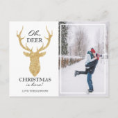 オーディアクリスマスはこちらフェイク金ゴールドグリッター鹿 シーズンポストカード (正面)