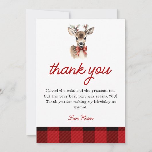 オーディアクリスマスディアー誕生日サンキューカード 招待状 (正面)