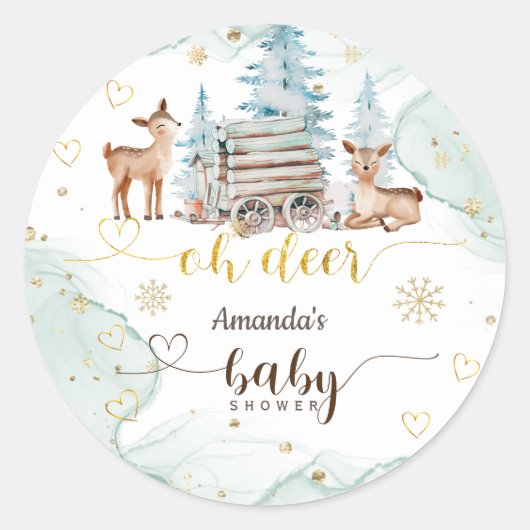 オーディアスノーウィリーフォレストベビーシャワー ラウンドシール (正面)