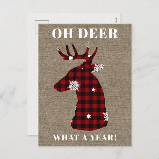 オーディアバッファロープレイドスノーフレークバーラップクリスマス シーズンポストカード (正面/裏面)