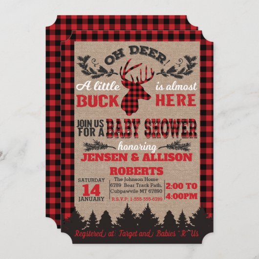 オーディアバッファロープレイドベビーシャワー招待状 招待状 (正面/裏面)