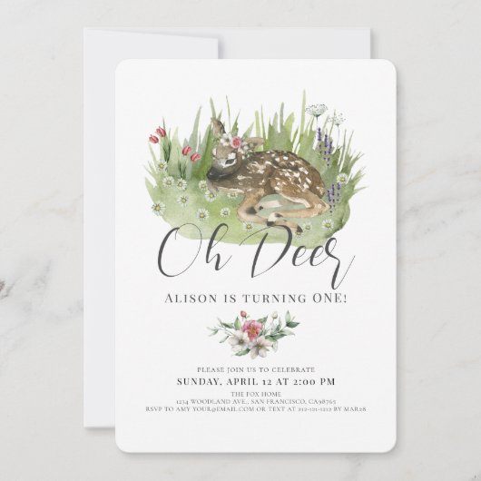 オーディアピンクフローラガール1st誕生日 招待状 (正面)