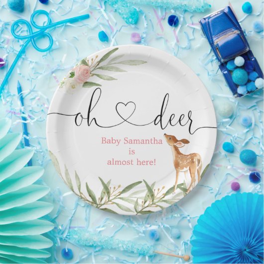 オーディアピンク金ゴールドの緑の鹿の赤ちゃんシャワー ペーパープレート (パーティー)