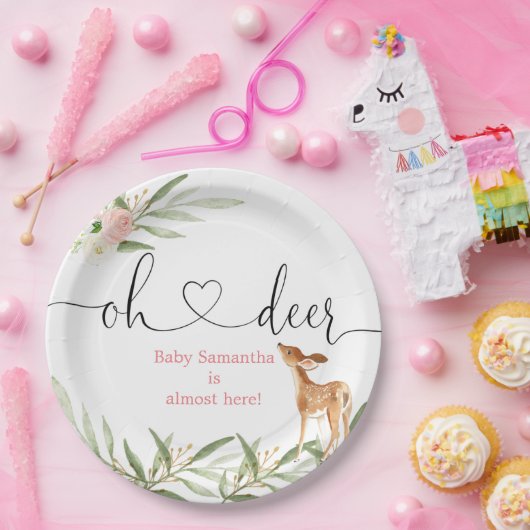 オーディアピンク金ゴールドの緑の鹿の赤ちゃんシャワー ペーパープレート (パーティー)