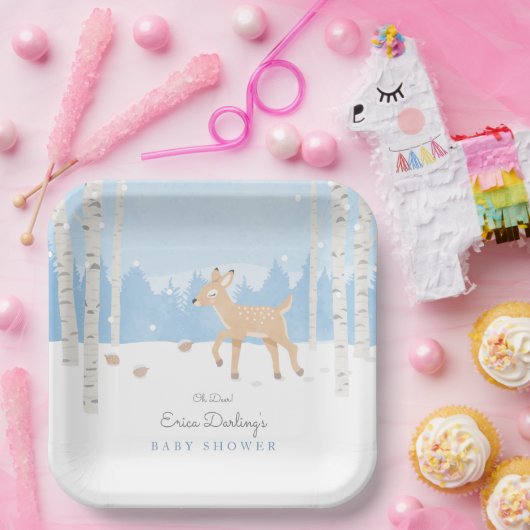 オーディアフォレスト |ウッドランドテーマ冬のベビーシャワー ペーパープレート (パーティー)