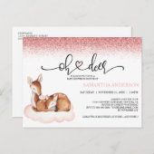 オーディアベイビーシャワーウォーターカラーピンクグリッター招待状 ポストカード (正面/裏面)