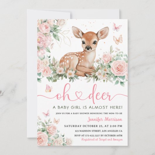 オーディアベビーシャワーピンクガール招待状 招待状 (正面)