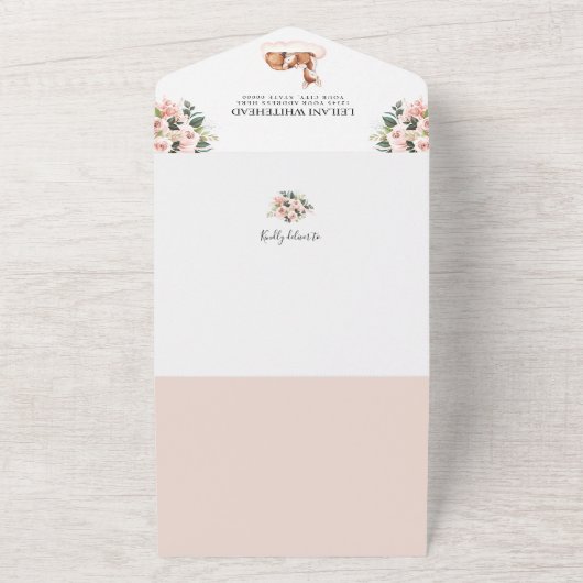 オーディアベビーシャワー水彩フローラ オールインワン招待状 (外側)