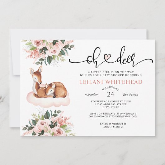 オーディアベビーシャワー水色フローラ植物 招待状 (正面)