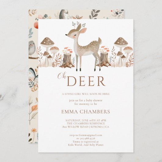 オーディアボホウッドランド動物少女の赤ちゃんシャワー 招待状 (正面/裏面)