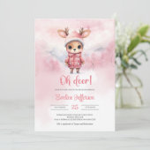 オーディアリトルピンクの鹿の冬の女の子ベビーシャワー 招待状 (スタンド正面)