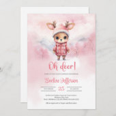 オーディアリトルピンクの鹿の冬の女の子ベビーシャワー 招待状 (正面/裏面)