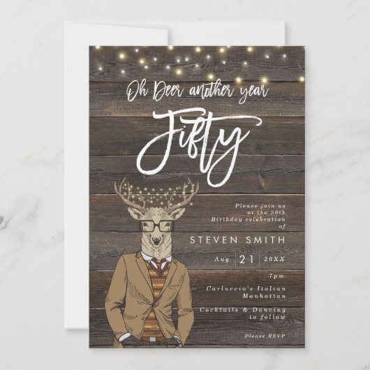 オーディアーラスティックウッドライト50歳の誕生日 招待状 (正面)