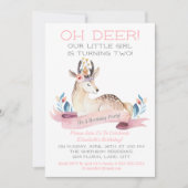 オーディア小さな女の子セカンドバースデーパーティーピンク 招待状 (正面)