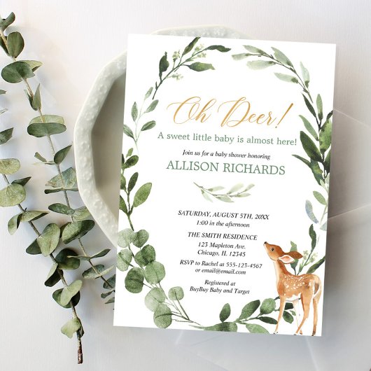 オーディア男女兼用の緑の金ゴールドの赤ちゃん 招待状