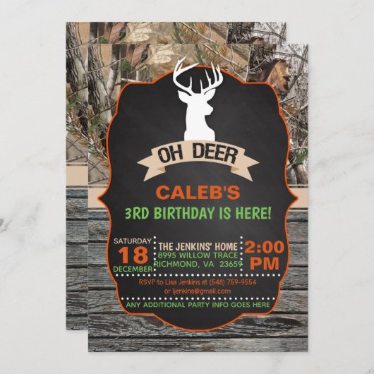 オーディア誕生日招待状 – 少年 招待状 (正面/裏面)