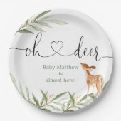 オーディア金ゴールドの緑の鹿の赤ちゃんシャワー ペーパープレート (正面)