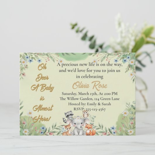 オーディア | ウッドランド森林動物の赤ちゃんシャワー 招待状 (スタンド正面)