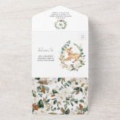 オーディア |甘い白いフローラ緑の赤ちゃんシャワー オールインワン招待状 (外側)