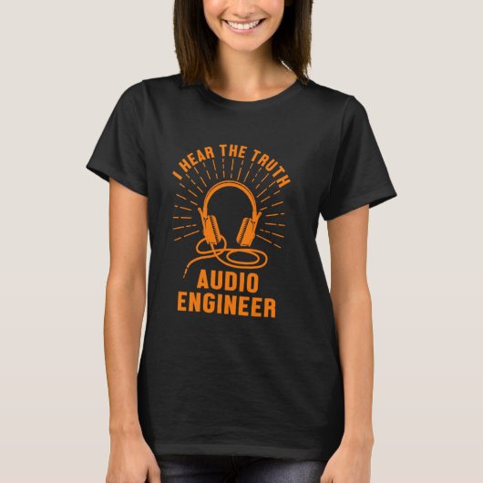 オーディオエンジニア音声ヘッドフォン音楽テクノロジーを聞く Tシャツ (正面)