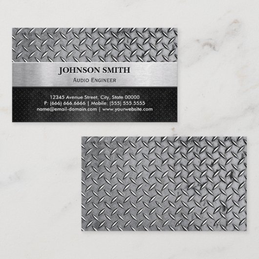 オーディオエンジニア – ダイヤモンドメタルプレート 名刺 (正面/裏面)