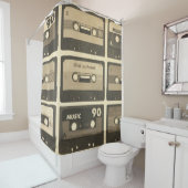 オーディオカセット、レトロポスターヒップホップ。 シャワーカーテン (インサイチュ)