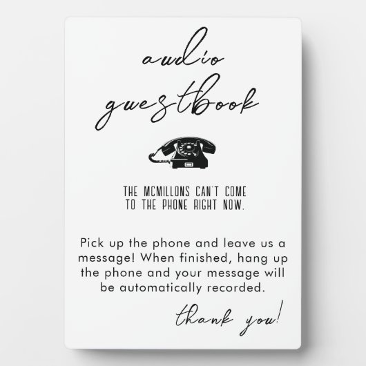 オーディオゲストブックロータリ結婚ー電話のサイン フォトプラーク (正面)