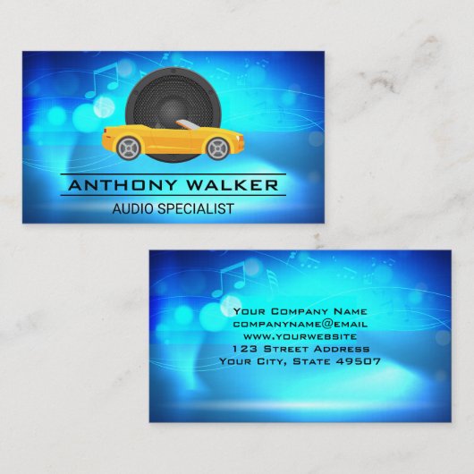 オーディオスピーカー | イエロースポーツカービジネスカード 名刺 (正面/裏面)