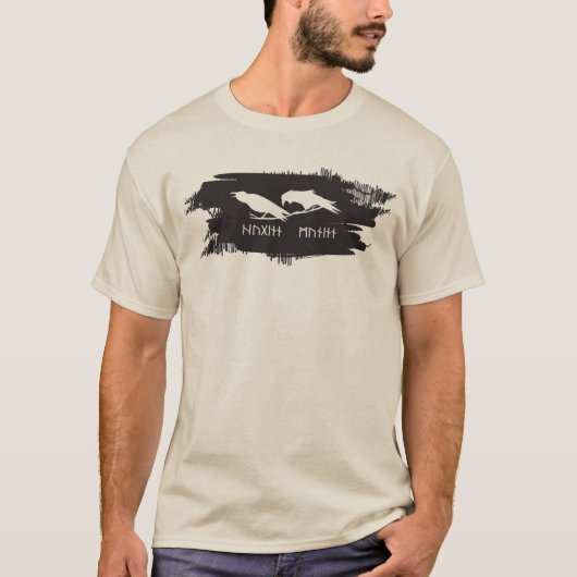 オーディンのワタリガラス+ヴィキングの神話+ルーン文字 Tシャツ (正面)