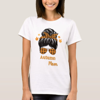 オートゥムンママのざっくりお団子バッファローチェックサングラス秋 Tシャツ