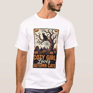 オートゥムン+キャット+ラバー+ヴィンテージ+ハロウィン+ガールTシャツデザイン Tシャツ
