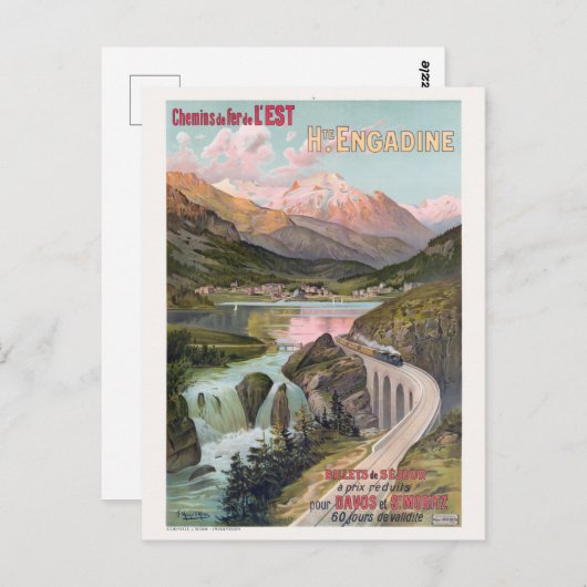 オートエンガディンスイスヴィンテージポスター1910 ポストカード (正面/裏面)