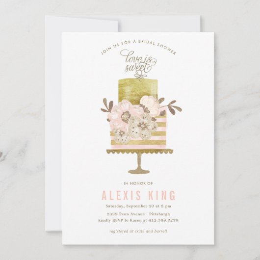 オートクチュールケーキ金ゴールドブライダルシャワー招待 招待状 (正面)