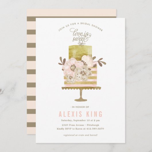 オートクチュールケーキ金ゴールドブライダルシャワー招待 招待状 (正面/裏面)