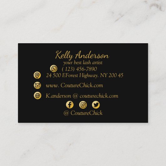 オートクチュールチックラッシュスタジオ金ゴールド質感ビジネス 名刺 (裏面)