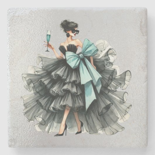 オートグラムガウン、ティフブルーボウとシェード ストーンコースター (正面)