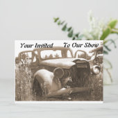 オートショーのための古い車の招待状 招待状 (スタンド正面)