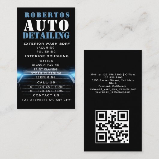 オートディテリングと洗車デジタルビジネスカード 名刺 (正面/裏面)
