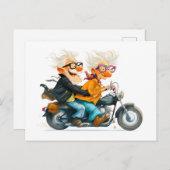 オートバイおもしろいに乗る高齢者のイラストレーション シーズンポストカード (正面/裏面)