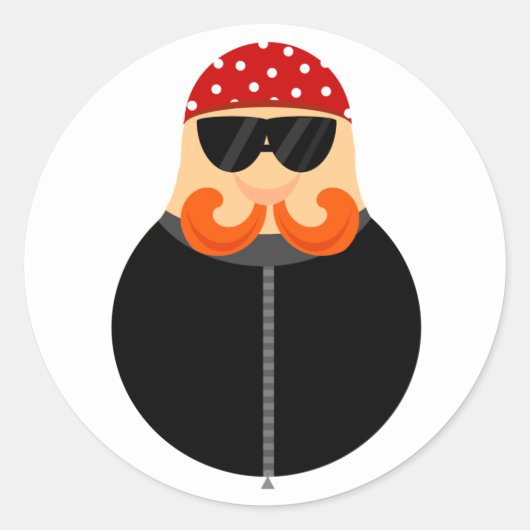 オートバイおもしろいバイクもしくは自転車に乗る人 ラウンドシール (正面)